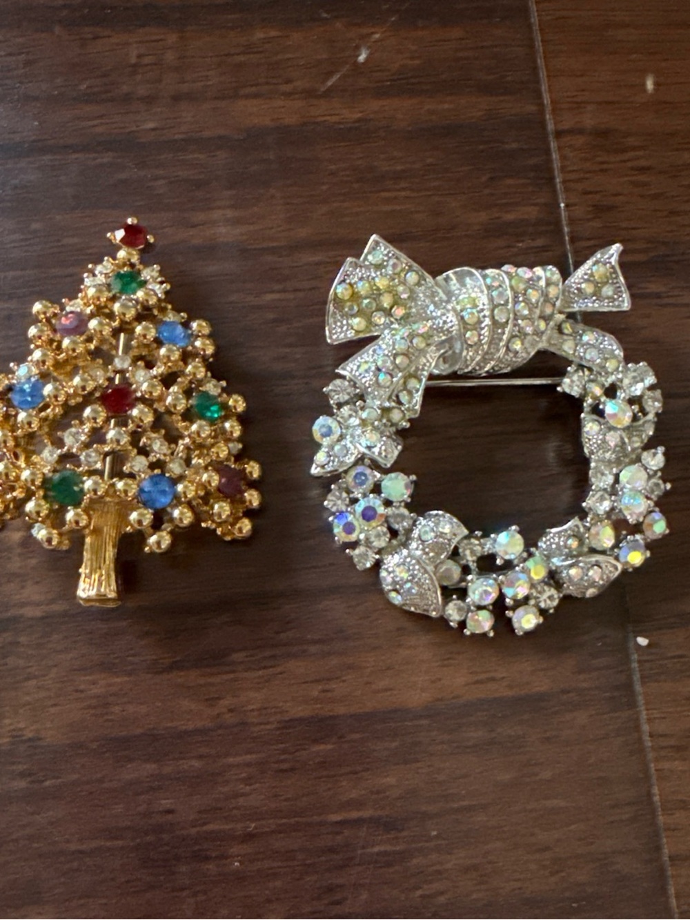 Gold and Silver Holiday Brooch Set -